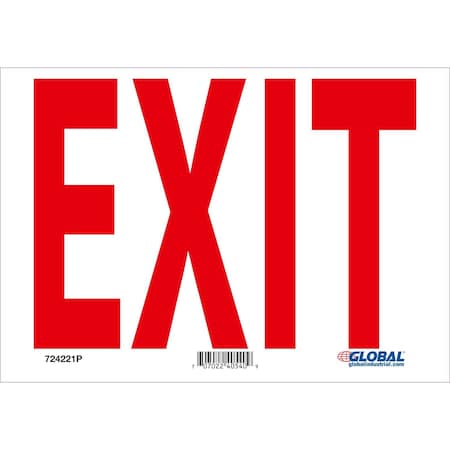 Global Industrial Exit Sign, Pressure Sensitive Vinyl, 10 in W, 7 in H 724221P